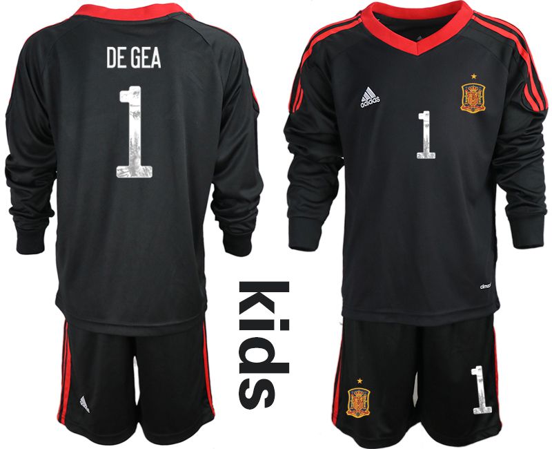 Youth 2021 World Cup National Spain black long sleeve goalkeeper #1 Soccer Jerseys2